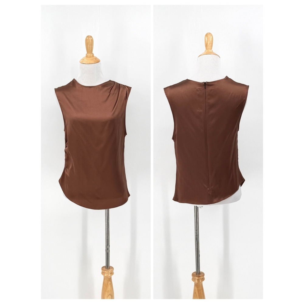 ENZA COSTA Silk Top Women Medium Brown Drape Sleeveless Blouse Tank Crew Neck